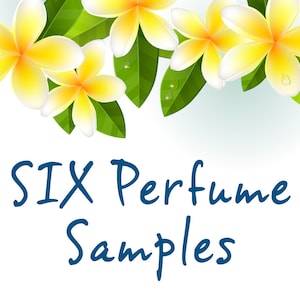 May include: Six perfume samples with a floral design featuring white and yellow flowers with green leaves.