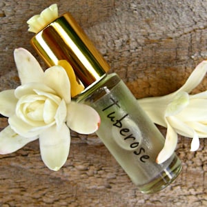 TUBEROSE MINI PERFUME. Custom-Blended Roll-on Perfume. Contains Tuberose Essential Oil & Fragrance. Made in Hawaii. 1/6 fl oz (5 ml).