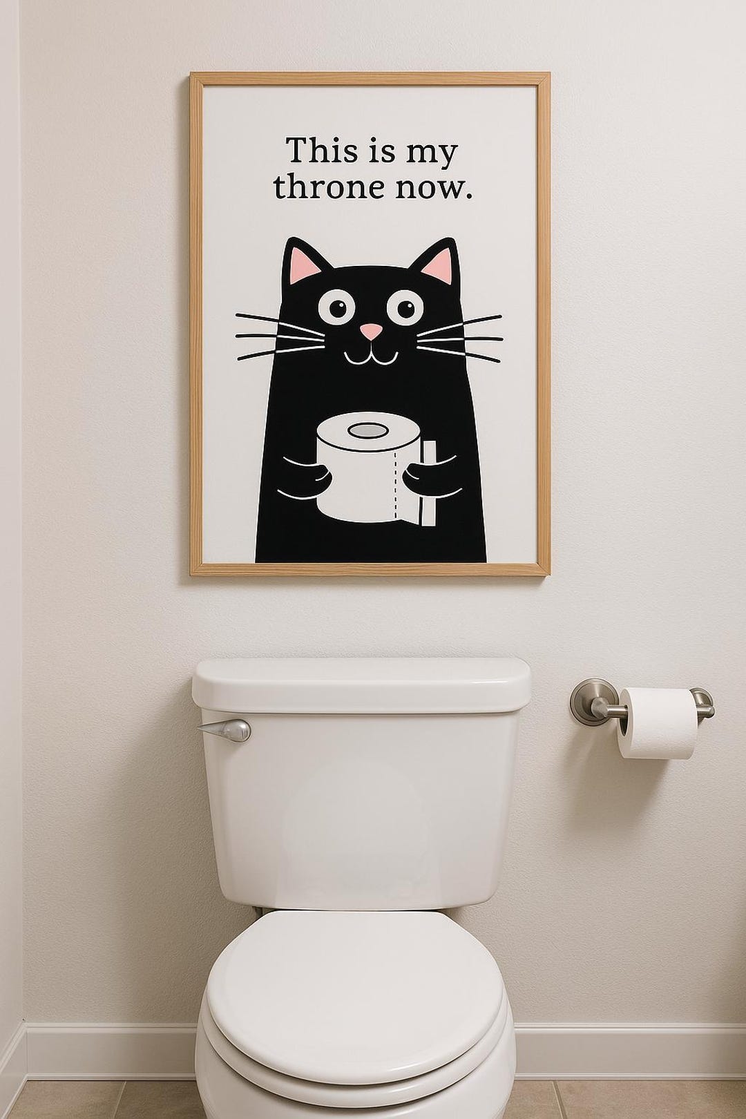 Cat Holding Toilet Paper Roll Digital Wall Art, Funny Cat Decor for ...