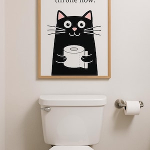 Cat Holding Toilet Paper Roll Digital Wall Art, Funny Cat Decor for Bathroom, Gift for Cat Lovers, Humorous Pet Illustration Print