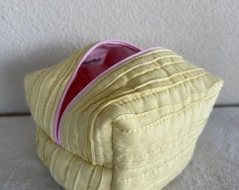 Handmade Quilted Carryall Pouch: Yellow & Pink Cotton Organizer