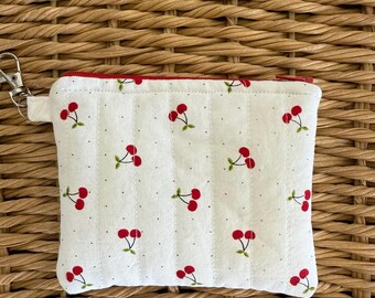 Handmade Cherry Keychain Wallet: Clip-On Coin Pouch