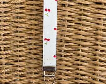 Handmade Cherry Keychain, Red and White Cotton Fabric