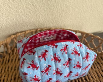 Quilted Lobster Makeup Bag: Handmade Cotton Cosmetic Pouch