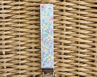 Handmade Floral Keychain, Cotton Fabric Wristlet Key Fob