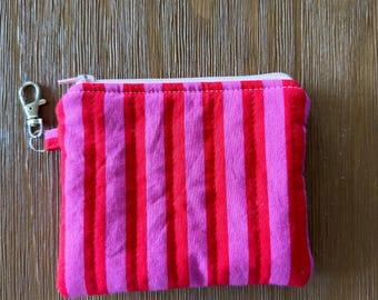 Handmade Cabana stripe Keychain Wallet: Clip-On Coin Pouch