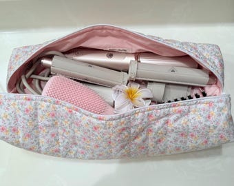 Floral Hair Tool Bag: Dyson & Shark Compatible, Handmade Cotton Organizer