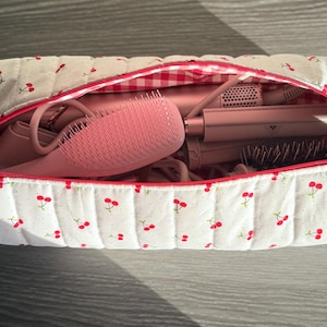 Bolsa de ferramentas para cabelo em formato de cereja, organizador de ferramentas para cabelo, bolsa de ferramentas para cabelo Dyson, bolsa de ferramentas para cabelo de tubarão, organizador xadrez vermelho, bolsa de bolinhas