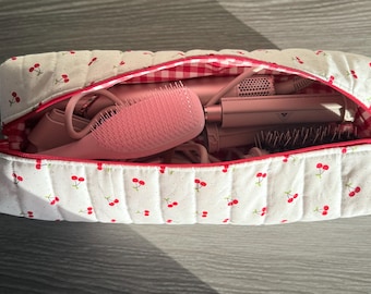 Cherry Print Hair Tool Bag: Gingham Organizer for Dyson & Shark