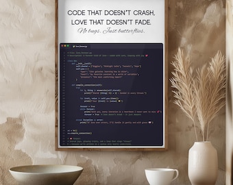 Romantic Python Code Wall Art – Software Engineer Gift – Programmer Couple Printable – Geeky Tech Love Poster – Digital Download Decor