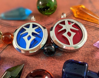 FFXIV Dark Knight Locket Necklace - Stainless Steel Magnetic Locket w/ Interchangeable Colors - Great Gift for Final Fantasy XIV DRK Fans!