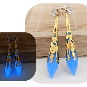 FFXIV Inspired Aetheryte Earrings - Glow in the Dark - Blue and Gold - Lightweight- Great for Fans of Final Fantasy XIV! 14