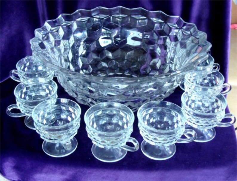 Crystal Fostoria AMERICA Punch Bowl with 10 CUPS Etsy