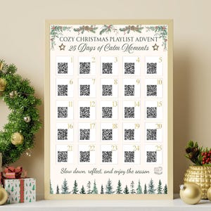 Lista de reproducción del Calendario de Adviento de Navidad, 25 días de canciones acogedoras, Calendario de Adviento para adultos, Código de Spotify