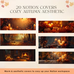 20 Autumn Notion Covers, Cozy Fall Aesthetic Backgrounds, Pumpkins & Candles, Digital Notion Download