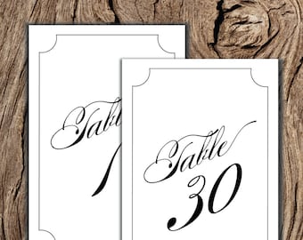 Black & White Table Numbers 1-40 for an Elegant Wedding ~ 4x6 Instant Download