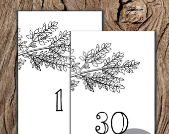 Unique Leaves Table Numbers 1-40 for a Rustic Wedding ~ 4x6 Instant Download
