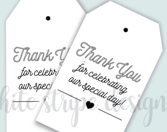DIY Printable "Thank You for Celebrating" Tags for Wedding or Party Favors - 8 Per Sheet - Black Ink - Instant Download