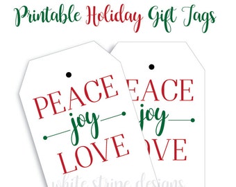 DIY Printable Peace, Joy, Love Tags for Gifts, Holiday or Party Favors - 8 Per Sheet - Full Color - Instant Download