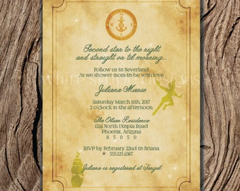 Printable Peter Pan Invitation for Baby Shower or Birthday Party, Neverland Invitation, Pirate Birthday Party 5x7 - Instant Download