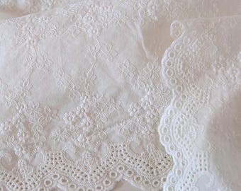 White Embroidered Fabric- White Lace Floral Cotton Fabric- Daisy Fabric- DIY Dress Fabric- Wedding Fabric- By The Half Yard