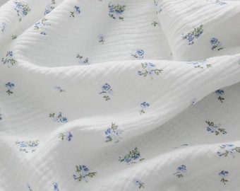 Blue Floral Cotton Fabric- Lightweight Breathable Fabric- Floral Printed Fabric- Handmade DIY Fabric- Cotton Fabric-By The Half Yard