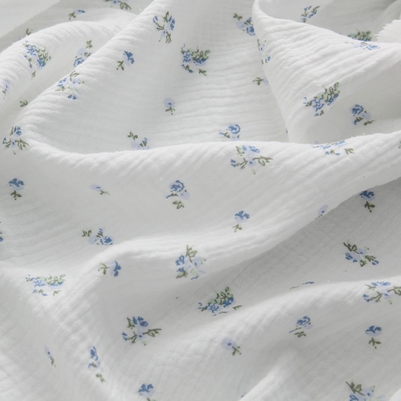 Blue Floral Cotton Fabric- Lightweight Breathable Fabric- Floral Printed Fabric- Handmade DIY Fabric- Cotton Fabric-By The Half Yard