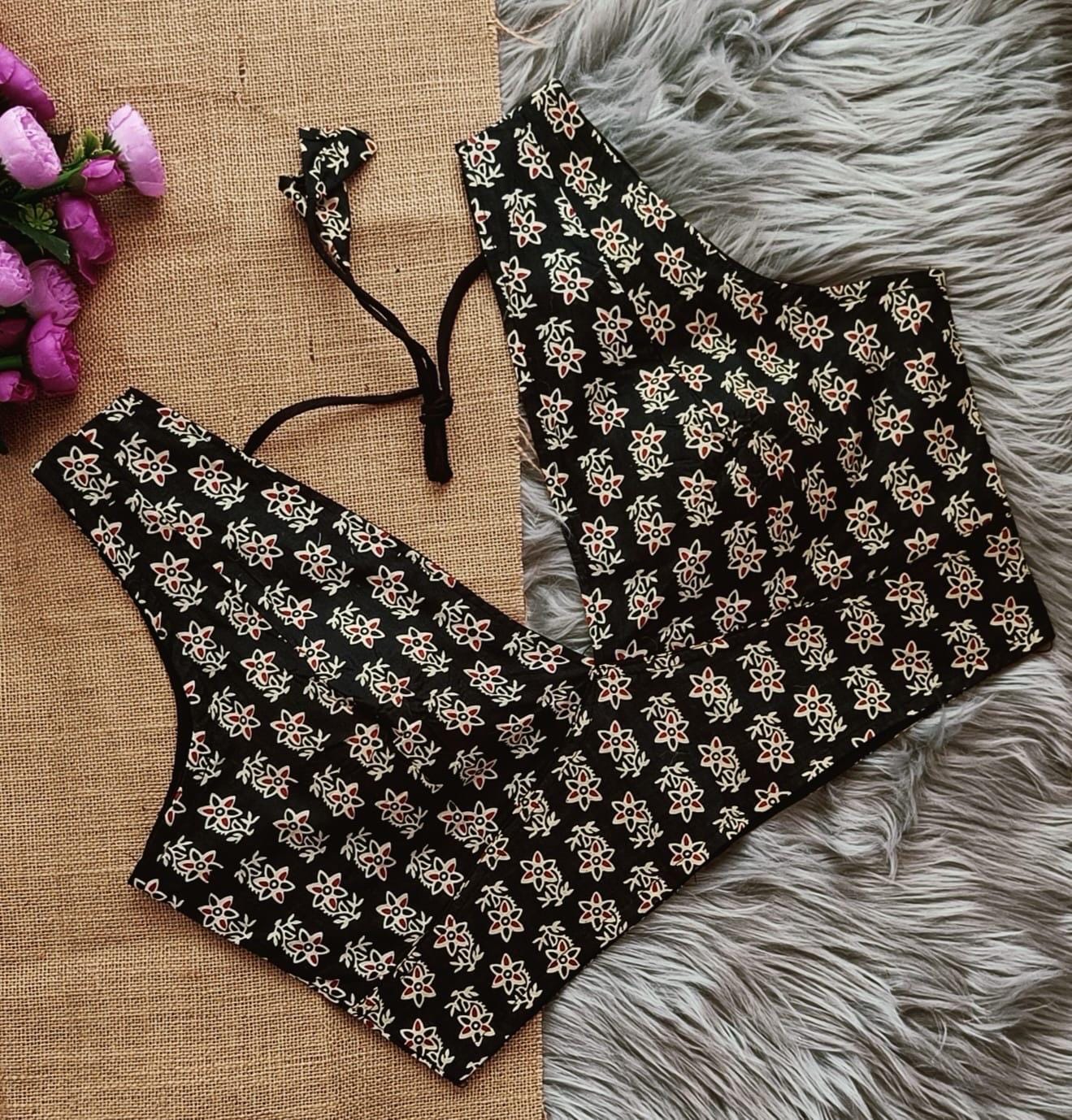 Hand Block Print Cotton Blouse – Sleeveless Readymade Crop Top – Boho Ethnic Saree Blouse – Indian Choli for Daily & Festive Wear