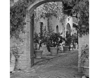Fine Art Black & White Photography of a Winery Entrance in Montalcino Tuscany