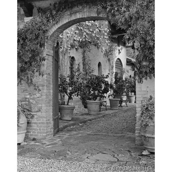 Fine Art Black & White Photography of a Winery Entrance in Montalcino Tuscany