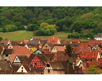 Fine Art Color Landscape Photography of View Over French Village of Riquewihr in Alsace France