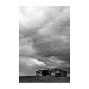 Fine Art Black & White Landscape Photography of Tuscany - "Morning Sky and Abandoned Tuscan Farmhouse" 12x18 Print