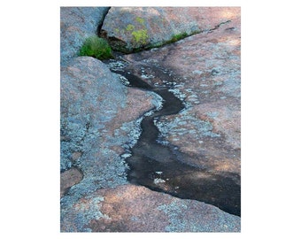 Fine Art Color Nature Photography of Missouri Ozarks - "Cracks and Lichen Patterns" Granite Abstract