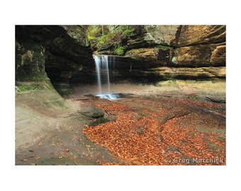 Fine Art Color Landscape Photography of Waterfall at Starved Rock State Park in Illinois - "LaSalle Canyon Waterfall 1"