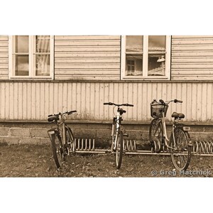 Fine Art Sepia Photography of a Vintage Scene of Three Bicycles in Estonia