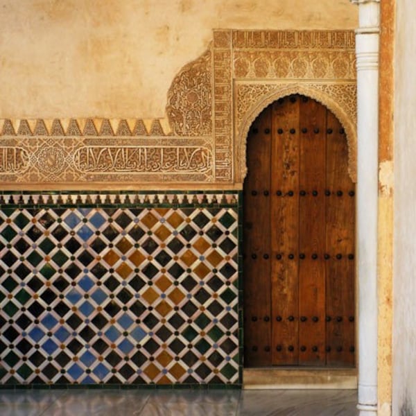 Fine Art Color Travel Architecture Photography of Moorish Door in Spain - "Moorish Door Tile and Column"