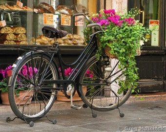 Fine Art Color Travel Photography of Bicycle in Italy - "Bicycle and Pastry Shop"