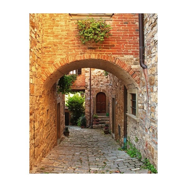 Fine Art Color Travel Photography of Tuscany Italy - "Arch and Lane in a Chianti Hilltown" Vertical or Square Print