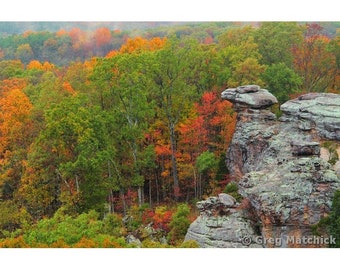 Fine Art Color Landscape Nature Photography of Garden of the Gods in Shawnee National Forest of Illinois - "Autumn View of Camel Rock 1"