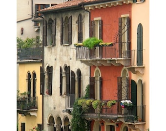 Fine Art Color Travel Photography of Houses Verona Italy - "Row of Homes in Verona" - Vertical or Square Print