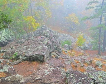 Fine Art Color Landscape Nature Photography of the Missouri Ozarks - "View Above Mina Sauk Falls In the Fog 1"