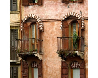 Fine Art Color Travel Photography of Brown Home in Verona Italy - Vertical or Square Print