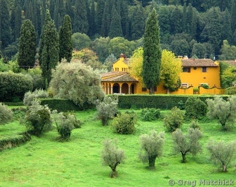 Fine Art Color Travel Photography of Tuscany Landscape - "Yellow Farmhouse in Tuscany"