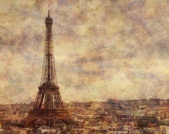 Fine Art Monochromatic Photography of Paris - "View Over Paris Skyline and Eiffel Tower"