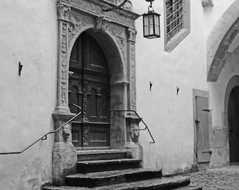 Fine Art Black & White Architecture Photography of Old Doorway in Rothenburg Germany