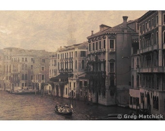 Fine Art Sepia Travel Photography of Venice - Vintage Style Print of "Gondoleers on the Grand Canal" -