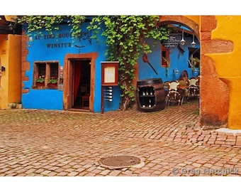 Fine Art Color Travel Photography of Blue Winstub à Riquewihr France