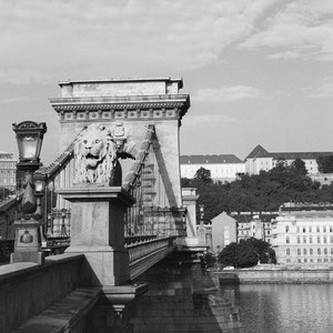 Fine Art Black & White Architecture Photography of the Chain Bridge in Budapest Hungary