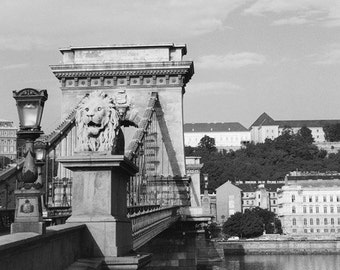 Fine Art Black & White Architecture Photography of the Chain Bridge in Budapest Hungary