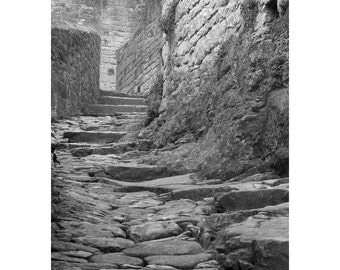 Fine Art Black & White Photography of Medieval French Village - "Climbing the Steps of Beynac"